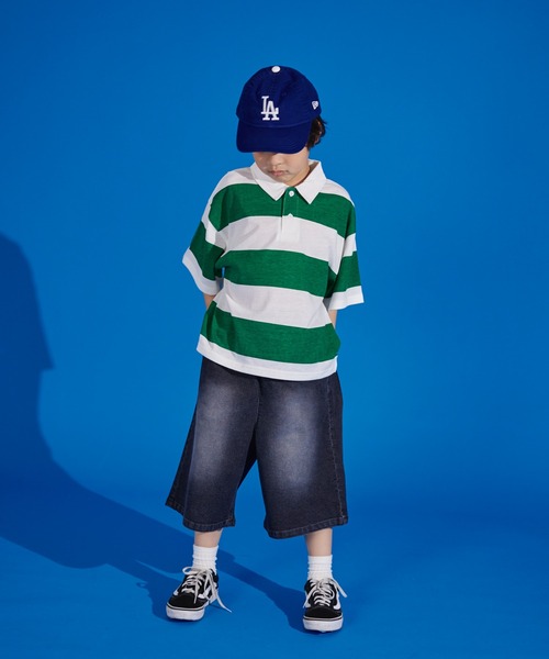 PAIRMANON STREET（ペアマノンストリート）の「【PAIRMANON STREET】天竺 ワイドボーダー 半袖 ポロシャツ（ポロシャツ・キッズ・イエロー/ネイビー/ブラック/ブラウン/グリーン・100/90/140/110/150/130/120）」の14枚目の写真