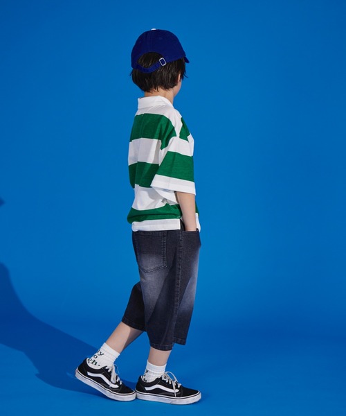 PAIRMANON STREET（ペアマノンストリート）の「【PAIRMANON STREET】天竺 ワイドボーダー 半袖 ポロシャツ（ポロシャツ・キッズ・イエロー/ネイビー/ブラック/ブラウン/グリーン・100/90/140/110/150/130/120）」の15枚目の写真