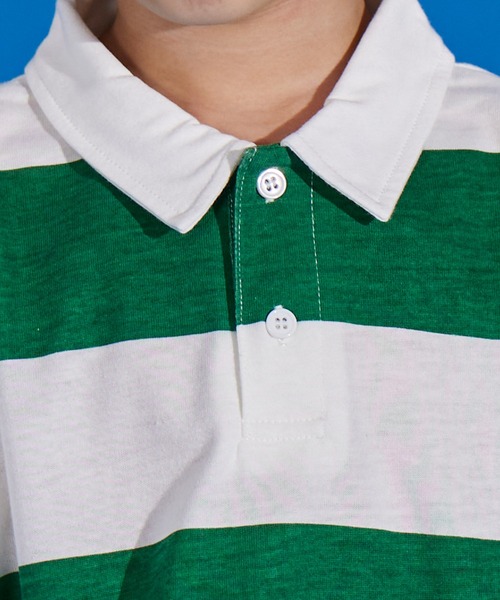 PAIRMANON STREET（ペアマノンストリート）の「【PAIRMANON STREET】天竺 ワイドボーダー 半袖 ポロシャツ（ポロシャツ・キッズ・イエロー/ネイビー/ブラック/ブラウン/グリーン・100/90/140/110/150/130/120）」の16枚目の写真