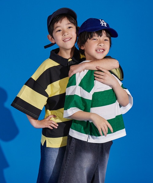 PAIRMANON STREET（ペアマノンストリート）の「【PAIRMANON STREET】天竺 ワイドボーダー 半袖 ポロシャツ（ポロシャツ・キッズ・イエロー/ネイビー/ブラック/ブラウン/グリーン・100/90/140/110/150/130/120）」の19枚目の写真