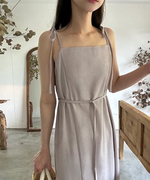 LAUIR（ラウアー）の「リネン混細ウエストベルトワンピース【一部ペチスカートセット】（ワンピース）」