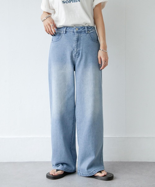 Chillfar(チルファー)の「ヴィンテージカラーワイドデニムパンツ(デニムパンツ・レディース・ブラック/サックスブルー/ブルー・MEDIUM/LARGE)」の7枚目の写真