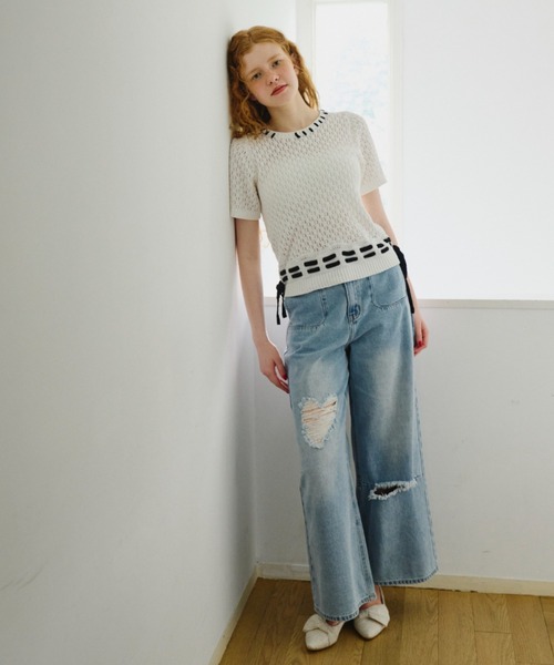 idem（イデム）の「hand stitch tops/半袖ニット（ニット/セーター・レディース・ブラック/ホワイト・FREE）」の12枚目の写真