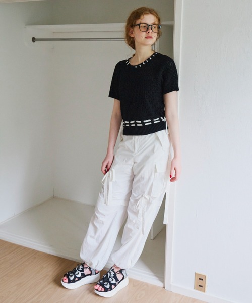idem（イデム）の「hand stitch tops/半袖ニット（ニット/セーター・レディース・ブラック/ホワイト・FREE）」の17枚目の写真