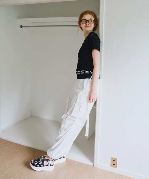 idem（イデム）の「hand stitch tops/半袖ニット（ニット/セーター・レディース・ブラック/ホワイト・FREE）」の18枚目の写真