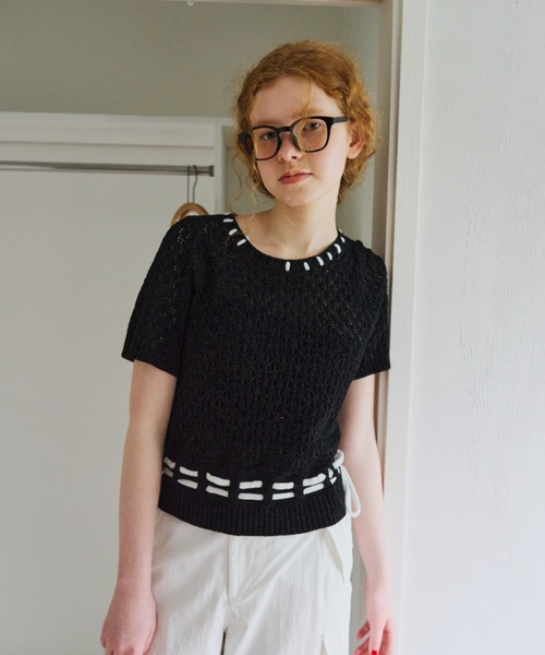 idem（イデム）の「hand stitch tops/半袖ニット（ニット/セーター・レディース・ブラック/ホワイト・FREE）」の19枚目の写真