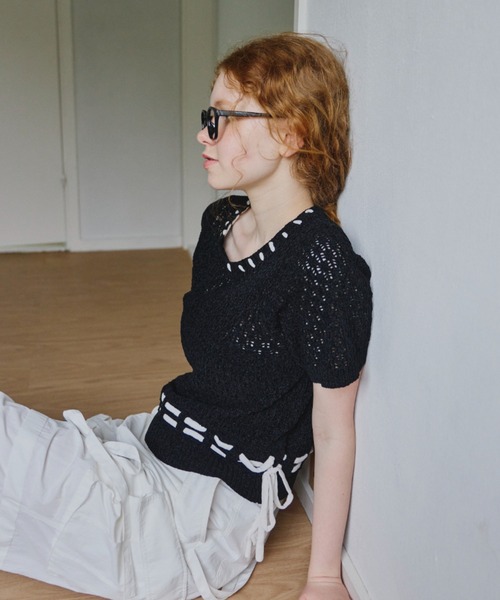 idem（イデム）の「hand stitch tops/半袖ニット（ニット/セーター・レディース・ブラック/ホワイト・FREE）」の20枚目の写真