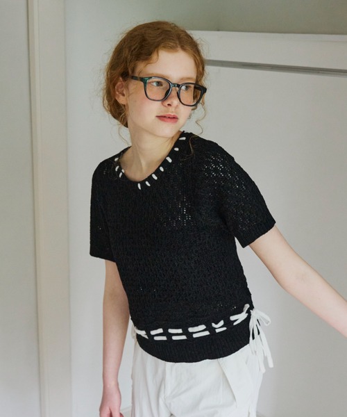 idem（イデム）の「hand stitch tops/半袖ニット（ニット/セーター・レディース・ブラック/ホワイト・FREE）」の22枚目の写真