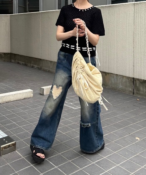 idem(イデム)の「hand stitch tops/半袖ニット(ニット/セーター・レディース・ブラック/ホワイト・FREE)」の22枚目の写真