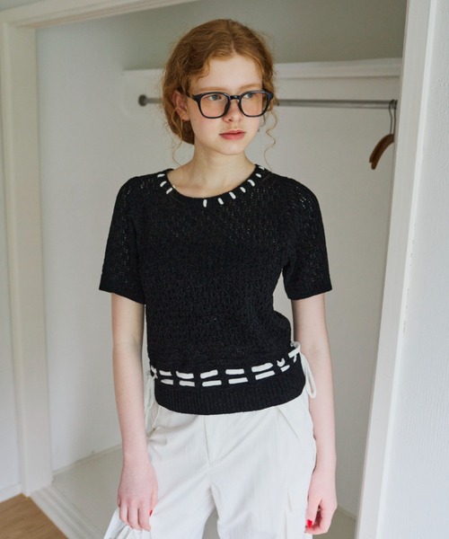 idem（イデム）の「hand stitch tops/半袖ニット（ニット/セーター・レディース・ブラック/ホワイト・FREE）」の16枚目の写真