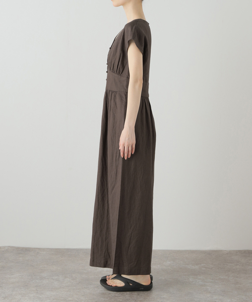 【25SS】IENA ＆NAVY Vネックオールインワン　ベージュ38 M683 ＆NAVY Vネックオールインワン（つなぎ／オールインワン）｜IENA