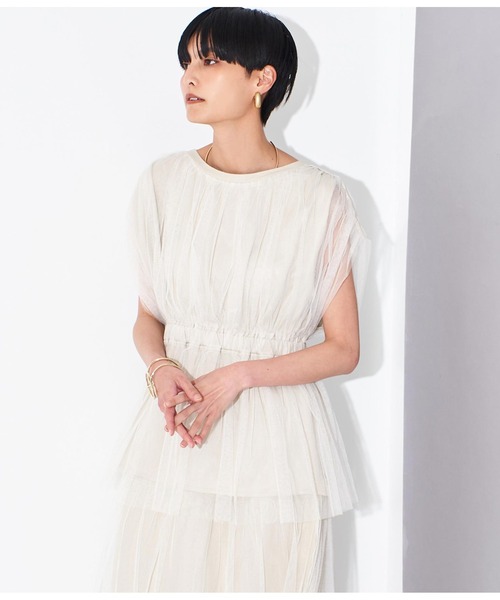 Settimissimo（セッティミッシモ）の「チュールカバードウエスト切替プルオーバー（Tシャツ/カットソー・レディース・ベージュ/ブラック・FREE）」の5枚目の写真