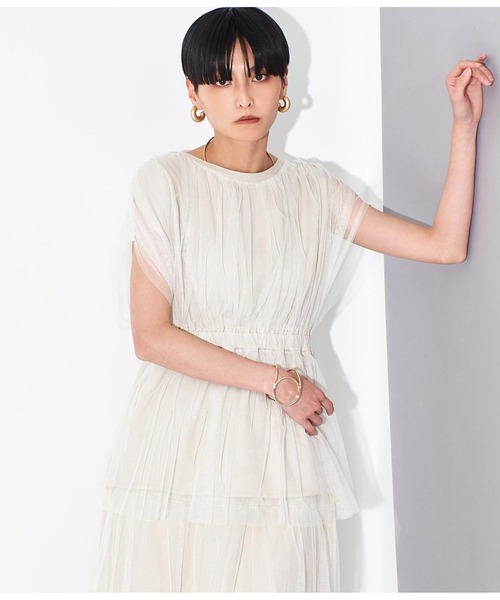 Settimissimo（セッティミッシモ）の「チュールカバードウエスト切替プルオーバー（Tシャツ/カットソー・レディース・ベージュ/ブラック・FREE）」の6枚目の写真