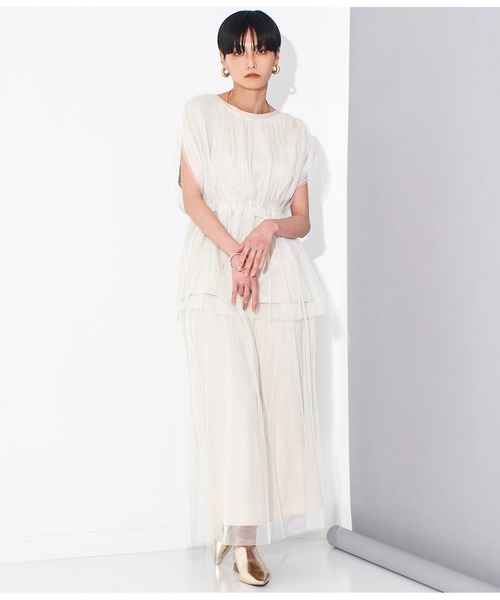 Settimissimo（セッティミッシモ）の「チュールカバードウエスト切替プルオーバー（Tシャツ/カットソー・レディース・ベージュ/ブラック・FREE）」の8枚目の写真