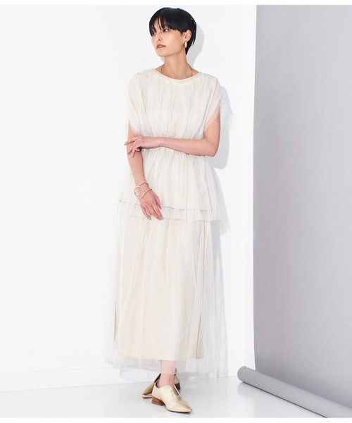 Settimissimo（セッティミッシモ）の「チュールカバードウエスト切替プルオーバー（Tシャツ/カットソー・レディース・ベージュ/ブラック・FREE）」の9枚目の写真