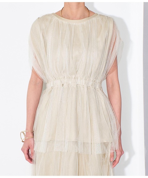 Settimissimo（セッティミッシモ）の「チュールカバードウエスト切替プルオーバー（Tシャツ/カットソー・レディース・ベージュ/ブラック・FREE）」の20枚目の写真