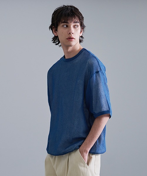 Revo.(レボ)の「Revo. コットンメッシュ SS Tee(Tシャツ/カットソー・メンズ・グレー/カーキ/ナチュラル/ブルー/ブラック・2/1)」の5枚目の写真