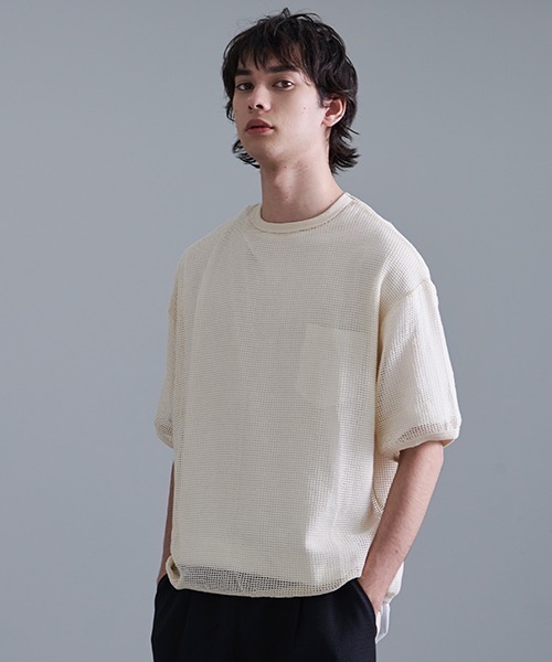 Revo.(レボ)の「Revo. コットンメッシュ SS Tee(Tシャツ/カットソー・メンズ・グレー/カーキ/ナチュラル/ブルー/ブラック・2/1)」の9枚目の写真