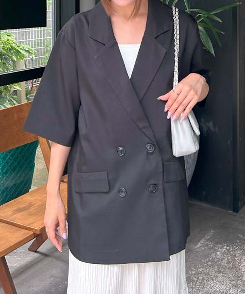 INGNI（イング）の「リネンライクハーフスリーブジャケット（テーラードジャケット・レディース・ベージュ/ブラック・M）」の21枚目の写真