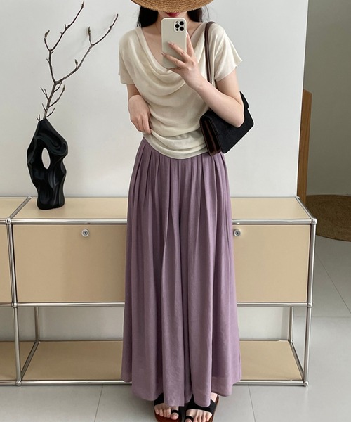 aimoha(アイモハ)の「薄手タックワイドパンツ(その他パンツ・レディース・パープル/グリーン/ベージュ・MEDIUM/LARGE)」の13枚目の写真
