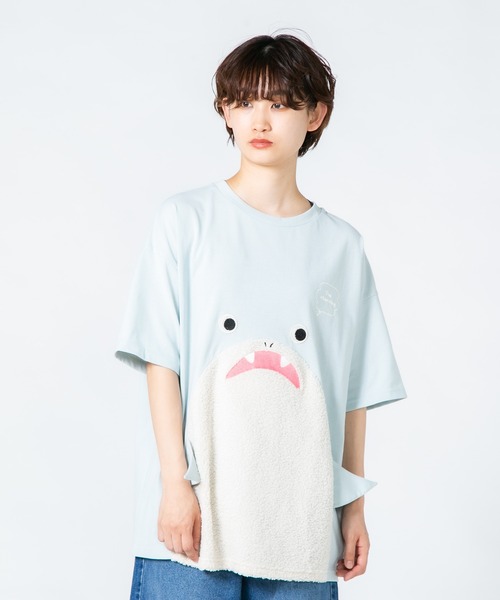LB/S (エルビーエス)の「【Hi Hey Hoooo/ハイヘイホー】くま さめ顔どんTシャツ アニマルシリーズ(Tシャツ/カットソー・レディース・ベージュ/サックスブルー・FREE)」の5枚目の写真