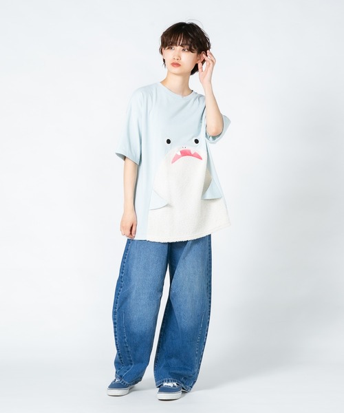 LB/S (エルビーエス)の「【Hi Hey Hoooo/ハイヘイホー】くま さめ顔どんTシャツ アニマルシリーズ(Tシャツ/カットソー・レディース・ベージュ/サックスブルー・FREE)」の9枚目の写真