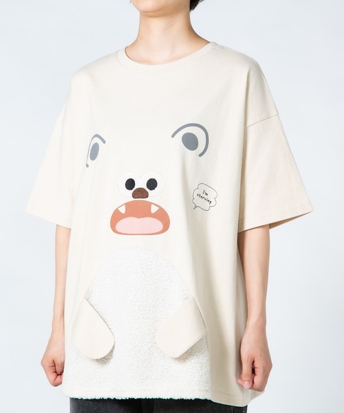 LB/S (エルビーエス)の「【Hi Hey Hoooo/ハイヘイホー】くま さめ顔どんTシャツ アニマルシリーズ(Tシャツ/カットソー・レディース・ベージュ/サックスブルー・FREE)」の13枚目の写真