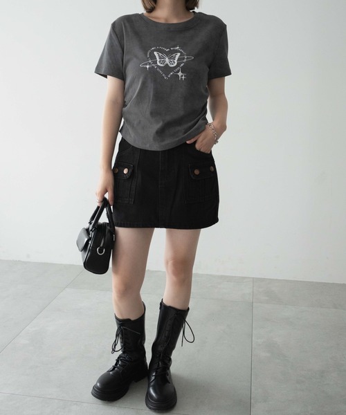 dispark（ディスパーク）の「DISPARK/メタリックバタフライサークルロゴT（Tシャツ/カットソー・レディース・スミクロ/アイボリー・FREE）」の4枚目の写真