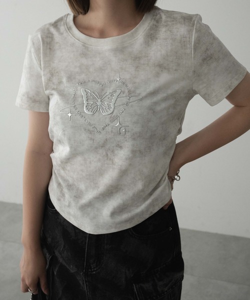 dispark（ディスパーク）の「DISPARK/メタリックバタフライサークルロゴT（Tシャツ/カットソー・レディース・スミクロ/アイボリー・FREE）」の5枚目の写真