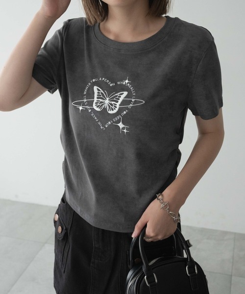 dispark（ディスパーク）の「DISPARK/メタリックバタフライサークルロゴT（Tシャツ/カットソー・レディース・スミクロ/アイボリー・FREE）」の10枚目の写真