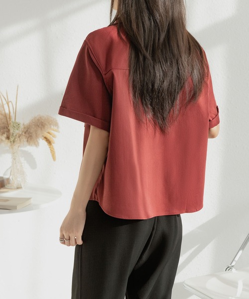美品♡2023AW エブール ポリウールハーフシャツ 半袖シャツ ショート丈 M ebure｜エブールのショートスリーブ（カットソー・Tシャツ）通販