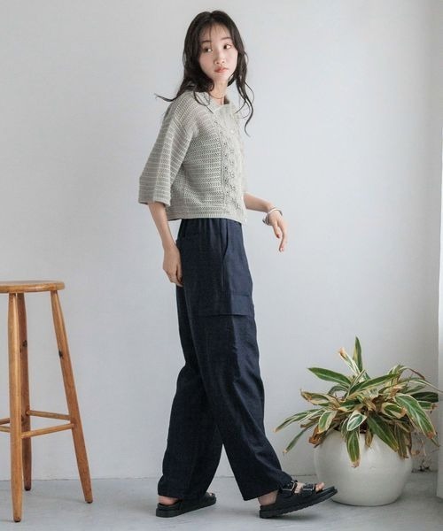 LOWRYS FARM（ローリーズファーム）の「レーシーポロニット５Ｓ　134947（ニット/セーター・レディース・グレー/オフホワイト/ブラック/グリーン・FREE）」の13枚目の写真