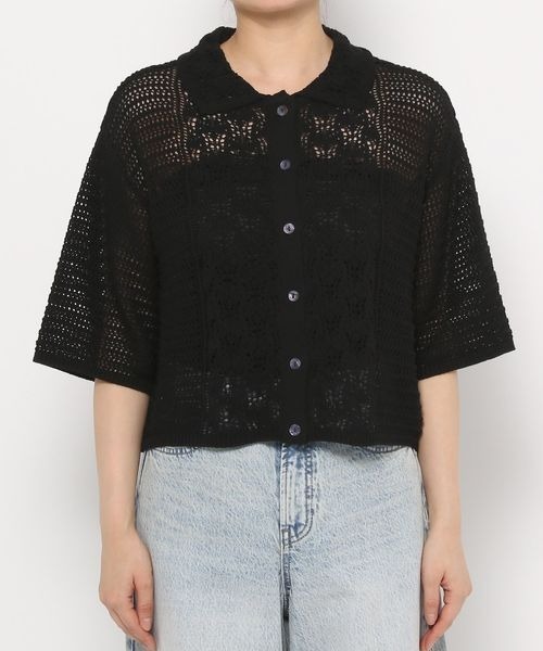 LOWRYS FARM（ローリーズファーム）の「レーシーポロニット５Ｓ　134947（ニット/セーター・レディース・グレー/オフホワイト/ブラック/グリーン・FREE）」の5枚目の写真