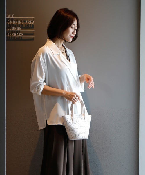 Ehre style(エーレスタイル)の「重宝する!働くあなたへブラウス風ジャケット(テーラードジャケット・レディース・ブラック/ミント/ホワイト・FREE)」の13枚目の写真