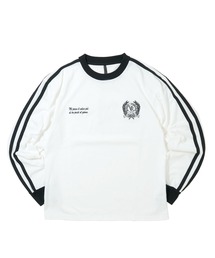 oversize sleeve line ringer long sleeve T-shirt/オーバーサイズ 袖ライン ワンポイント ロゴ 刺繍 リンガー ロングスリーブTシャツ