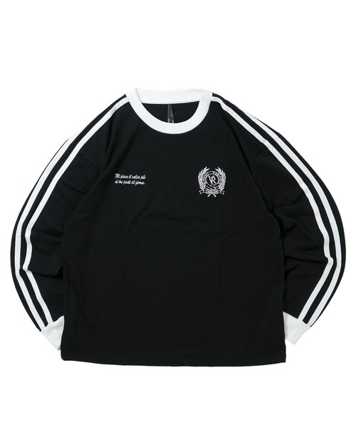 Starting Over（スターティングオーバー）の「oversize sleeve line ringer long sleeve T-shirt/オーバーサイズ 袖ライン ワンポイント ロゴ 刺繍 リンガー ロングスリーブTシャツ（Tシャツ/カットソー・メンズ・ブラック系その他/ブラック/ホワイト/ホワイト系その他・S/M/L/XL）」の4枚目の写真
