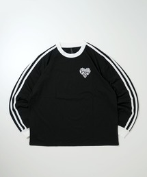 Starting Over | oversize sleeve line ringer long sleeve T-shirt/オーバーサイズ 袖ライン フロント刺繍 リンガー ロングスリーブTシャツ(Tシャツ/カットソー)