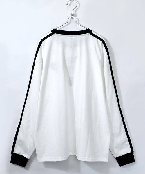 Starting Over（スターティングオーバー）の「oversize sleeve line ringer long sleeve T-shirt/オーバーサイズ 袖ライン ワンポイント ロゴ 刺繍 リンガー ロングスリーブTシャツ（Tシャツ/カットソー・メンズ・ブラック系その他/ブラック/ホワイト/ホワイト系その他・S/M/L/XL）」の5枚目の写真