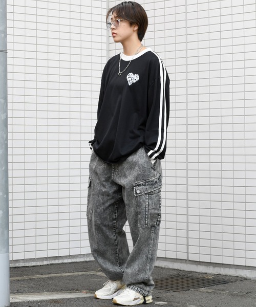 Starting Over（スターティングオーバー）の「oversize sleeve line ringer long sleeve T-shirt/オーバーサイズ 袖ライン ワンポイント ロゴ 刺繍 リンガー ロングスリーブTシャツ（Tシャツ/カットソー・メンズ・ブラック系その他/ブラック/ホワイト/ホワイト系その他・S/M/L/XL）」の16枚目の写真