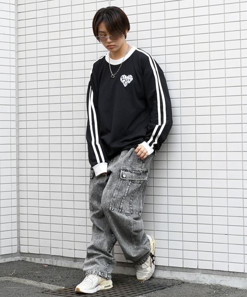 Starting Over（スターティングオーバー）の「oversize sleeve line ringer long sleeve T-shirt/オーバーサイズ 袖ライン ワンポイント ロゴ 刺繍 リンガー ロングスリーブTシャツ（Tシャツ/カットソー・メンズ・ブラック系その他/ブラック/ホワイト/ホワイト系その他・S/M/L/XL）」の17枚目の写真