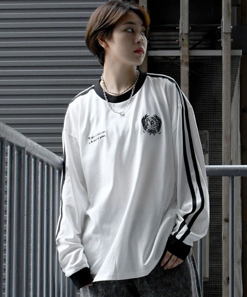セール】oversize sleeve line ringer long sleeve T-shirt