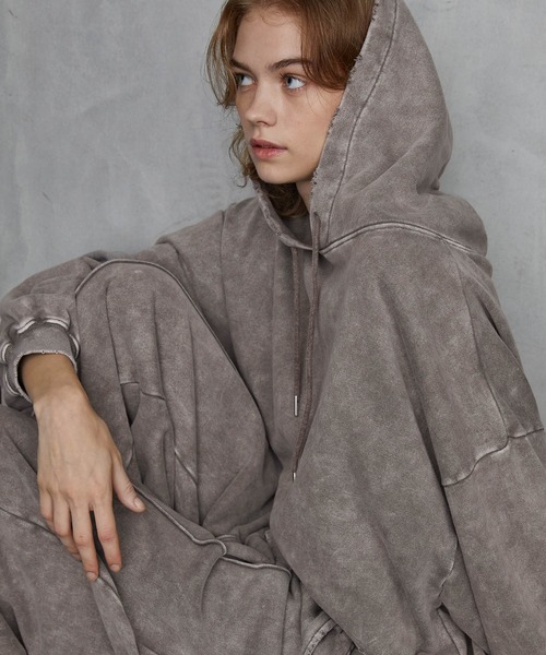 【SERACE】Heavy weight vintage design pigment damage hoodie / ヘビーウェイトヴィンテージデザインピグメントダメージパーカー（パーカー）｜SERACE（セラス）