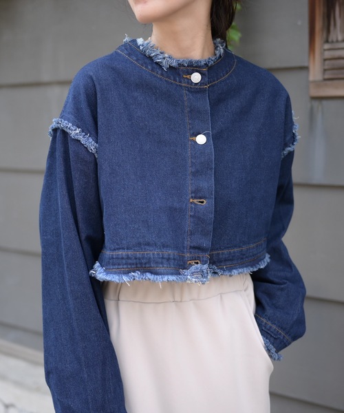 ノーカラーデニム2wayジャケット（Gジャン）（デニムジャケット）｜＆HALF（アンドハーフ）