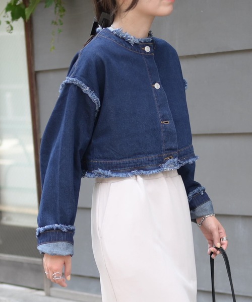 ノーカラーデニム2wayジャケット（Gジャン）（デニムジャケット）｜＆HALF（アンドハーフ）