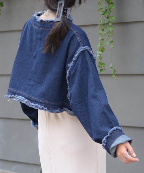 ノーカラーデニム2wayジャケット（Gジャン）（デニムジャケット）｜＆HALF（アンドハーフ）