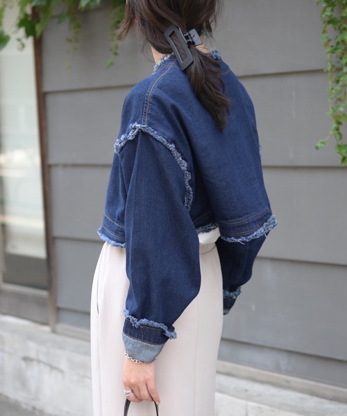 ノーカラーデニム2wayジャケット（Gジャン）（デニムジャケット）｜＆HALF（アンドハーフ）