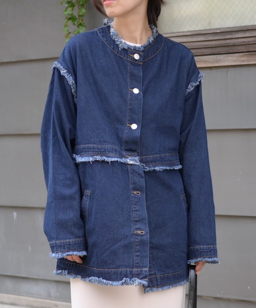 ノーカラーデニム2wayジャケット（Gジャン）（デニムジャケット）｜＆HALF（アンドハーフ）