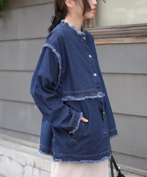 ノーカラーデニム2wayジャケット（Gジャン）（デニムジャケット）｜＆HALF（アンドハーフ）