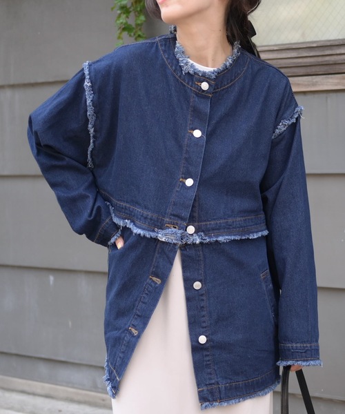 ノーカラーデニム2wayジャケット（Gジャン）（デニムジャケット）｜＆HALF（アンドハーフ）