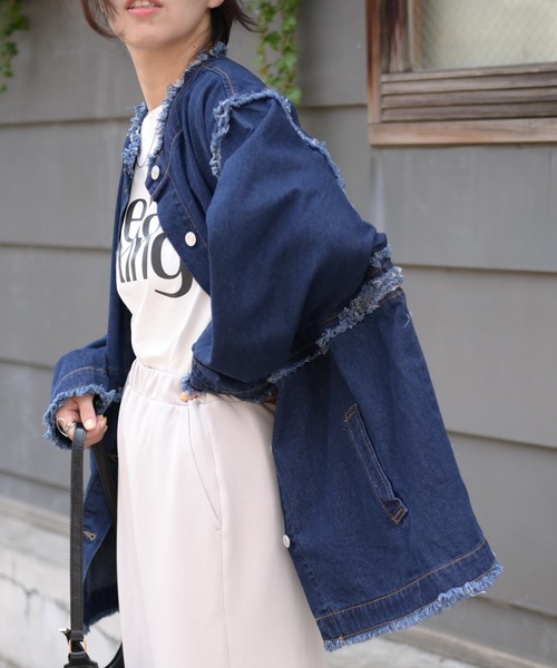 ノーカラーデニム2wayジャケット（Gジャン）（デニムジャケット）｜＆HALF（アンドハーフ）